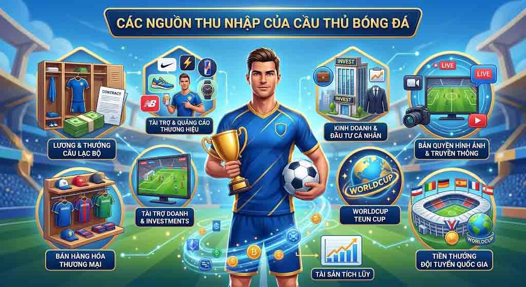 Top 10 Cầu Thủ Giàu Nhất Thế Giới Với Khối Tài Sản Khổng Lồ 3 Các cầu thủ bóng đá có thể kiếm tiền từ những nguồn nào?