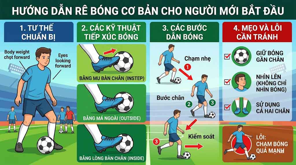 Cách Rê Bóng Cho Người Mới: Kỹ Thuật, Bài Tập & Lỗi Cần Tránh 2 Cách rê bóng cơ bản cho người mới bắt đầu