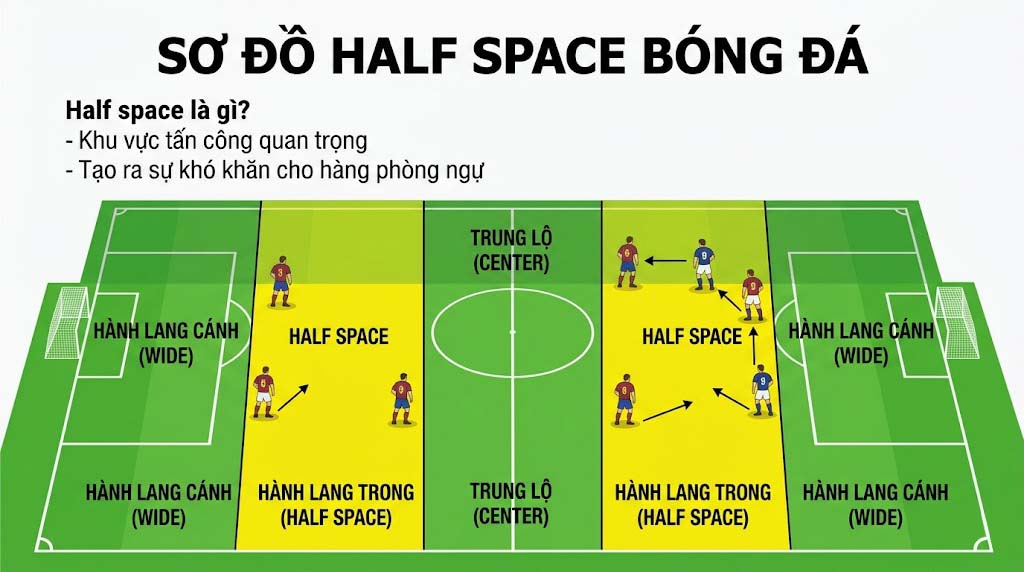 Half Space Là Gì? Vai Trò Của Hành Lang Trong Bóng Đá 1 Half space là gì trong bóng đá?