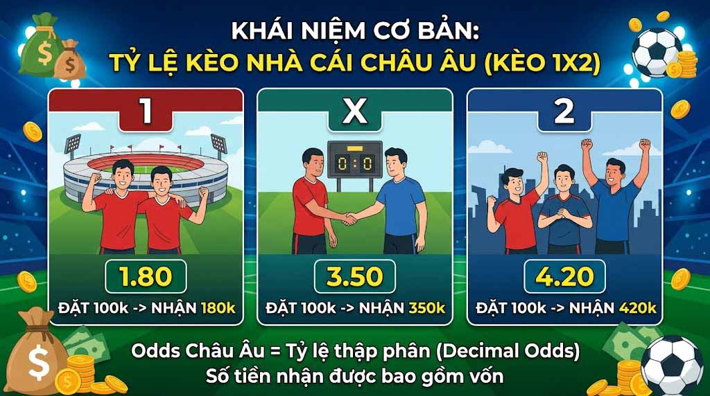Tỷ Lệ Kèo Nhà Cái Châu Âu (1X2) Là Gì? Cách Đọc & Bí Kíp Soi Kèo Chuẩn 1 Khái Niệm Cơ Bản: Tỷ Lệ Kèo Nhà Cái Châu Âu Là Gì?