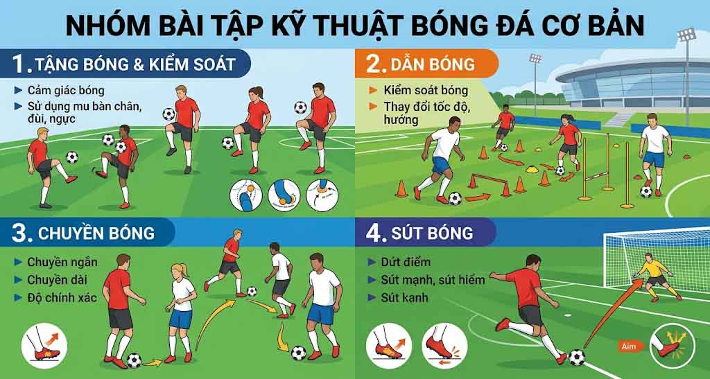 12 Bài Tập Bóng Đá Chuẩn Sách Giáo Khoa Cho Mọi Vị Trí 1 Nhóm Bài Tập Kỹ Thuật Bóng Đá Cơ Bản