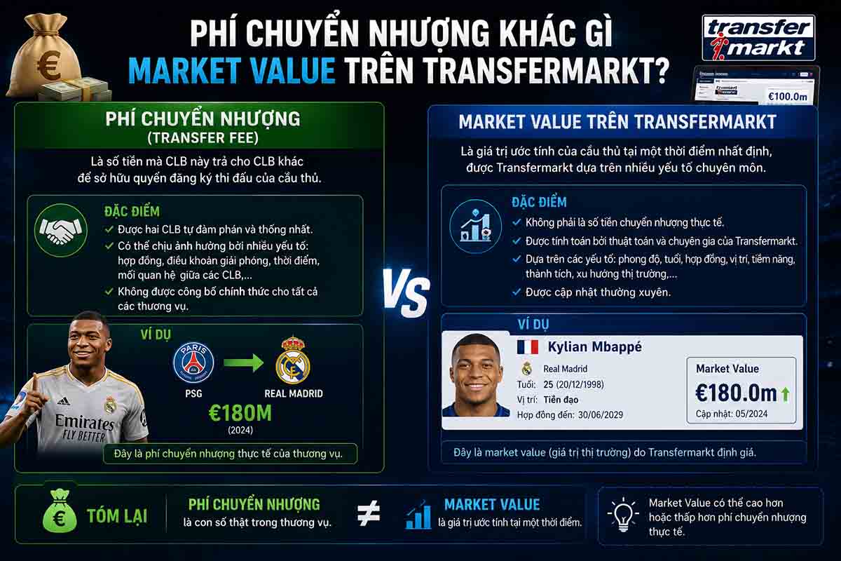 Top Những Thương Vụ Chuyển Nhượng Đắt Giá Nhất Thế Giới 3 Phí chuyển nhượng khác gì market value trên Transfermarkt?