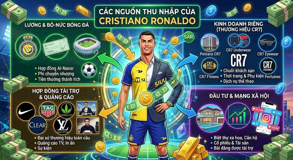 Ronaldo kiếm tiền từ những nguồn nào?