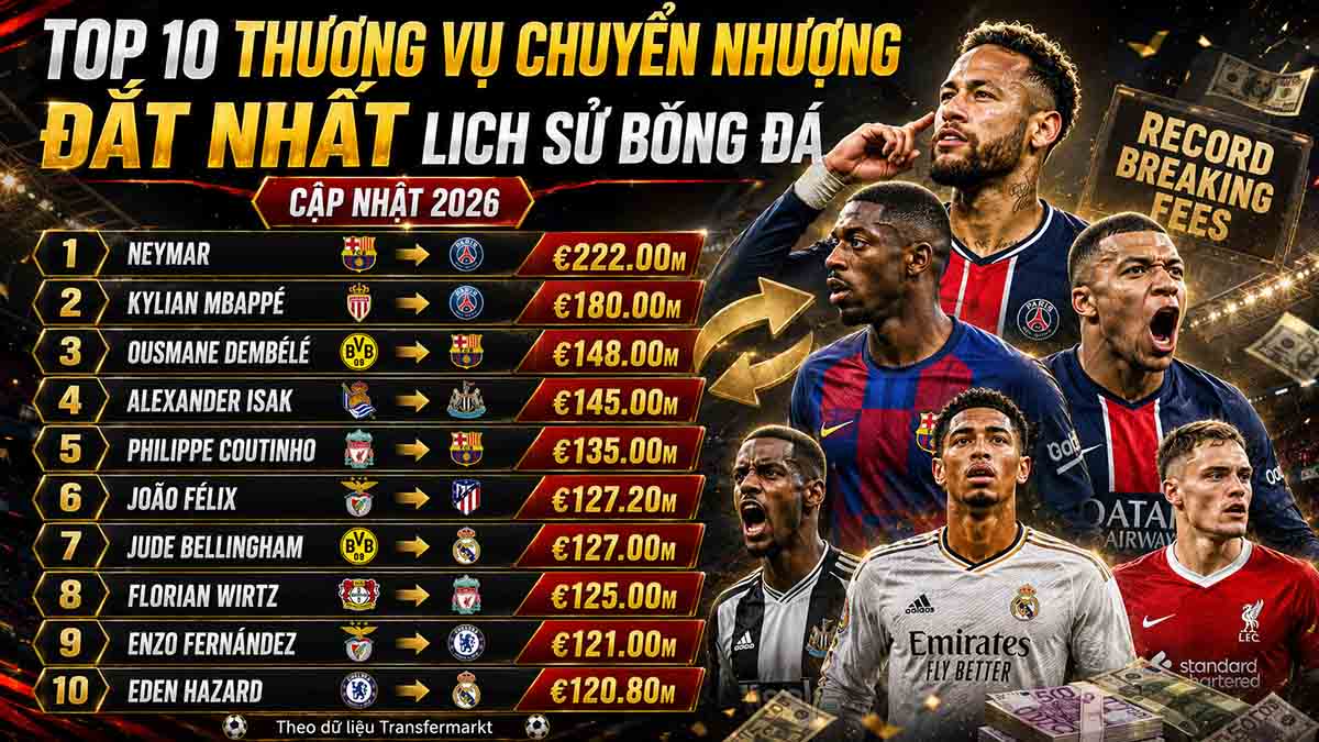Top Những Thương Vụ Chuyển Nhượng Đắt Giá Nhất Thế Giới 2 Top 10 thương vụ chuyển nhượng đắt nhất lịch sử bóng đá