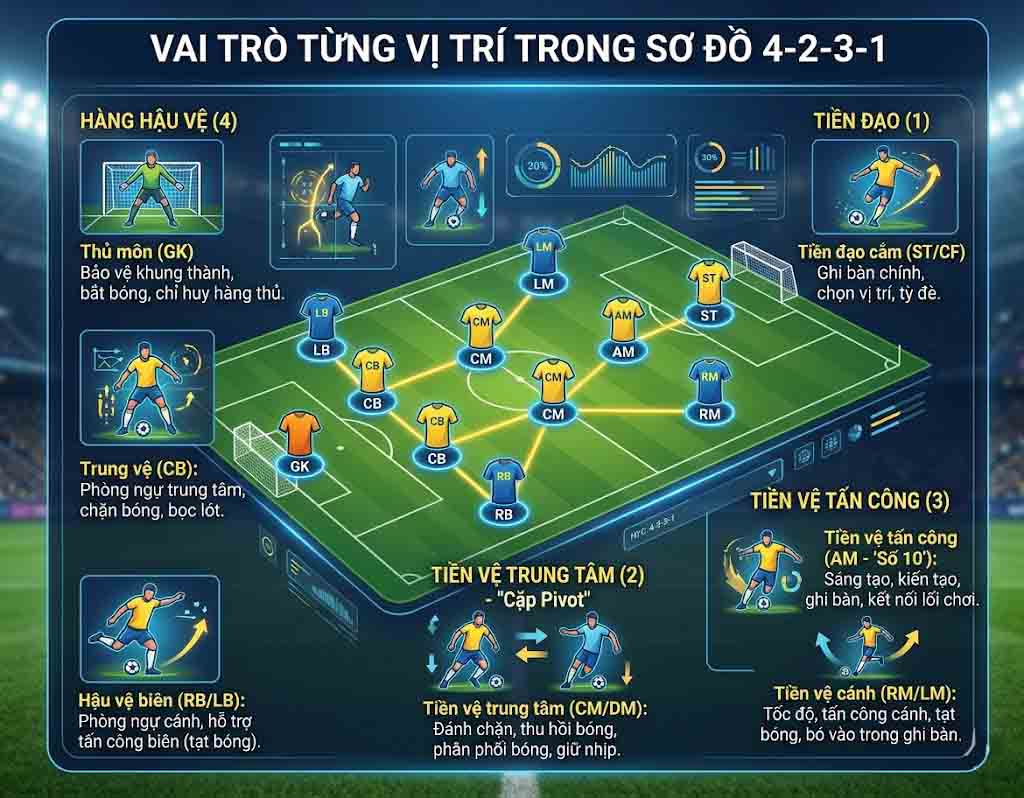 Vai trò từng vị trí trong sơ đồ 4-2-3-1