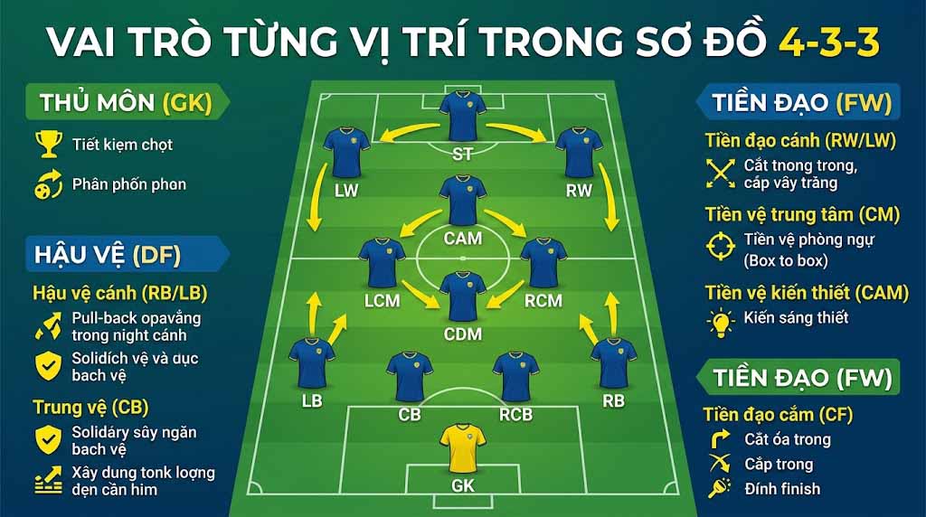 Vai trò từng vị trí trong sơ đồ 4-3-3
