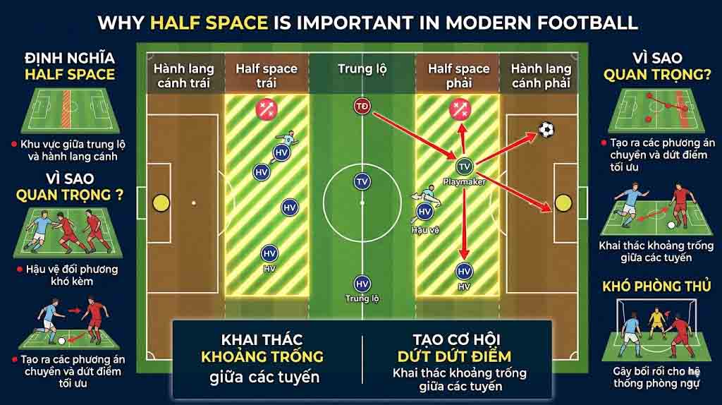 Half Space Là Gì? Vai Trò Của Hành Lang Trong Bóng Đá 2 Vì sao Half space quan trọng trong bóng đá hiện đại?