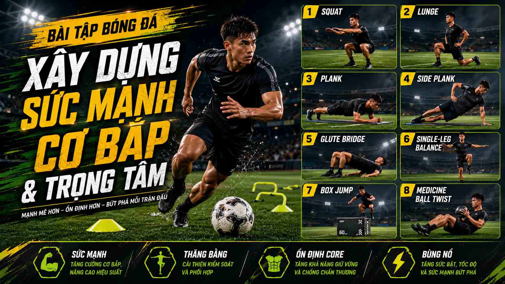 Top 9 Bài Tập Thể Lực Trong Bóng Đá Tăng Sức Bền Hiệu Quả 3 Xây Dựng Sức Mạnh Cơ Bắp Và Trọng Tâm