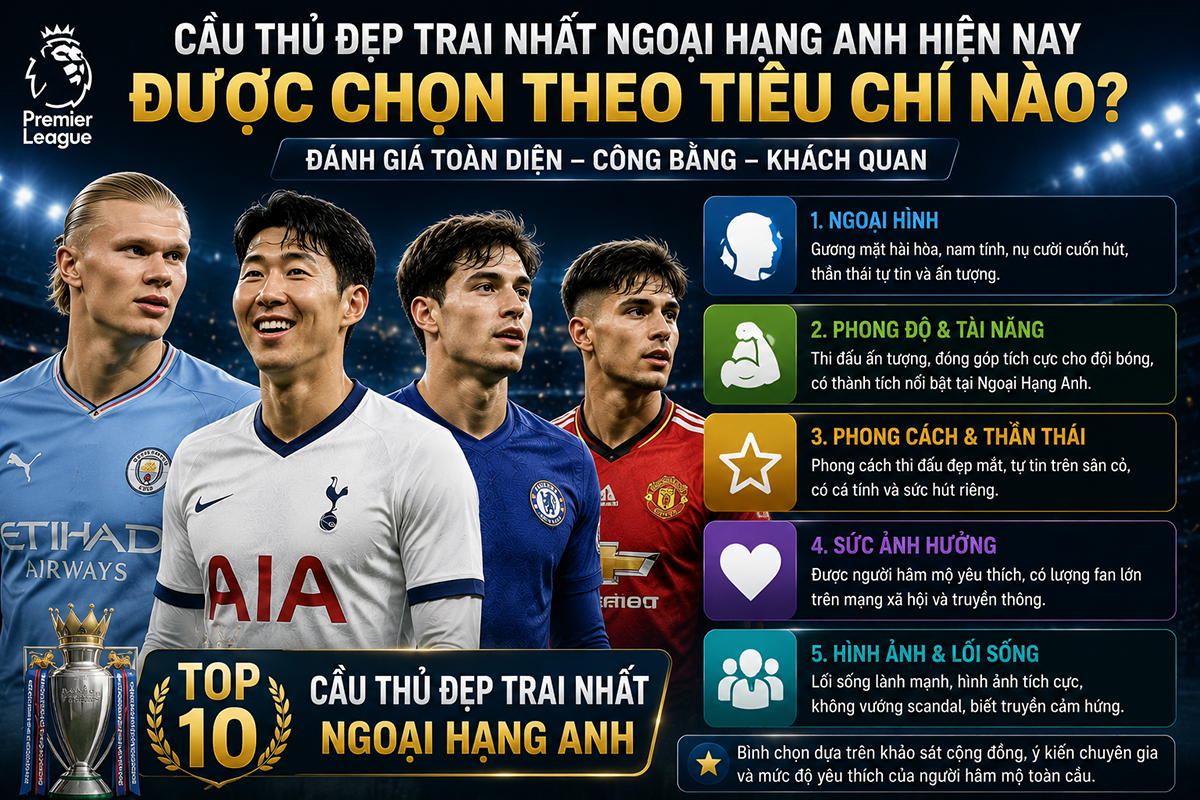 Cầu thủ đẹp trai nhất ngoại hạng anh hiện nay được chọn theo tiêu chí nào?